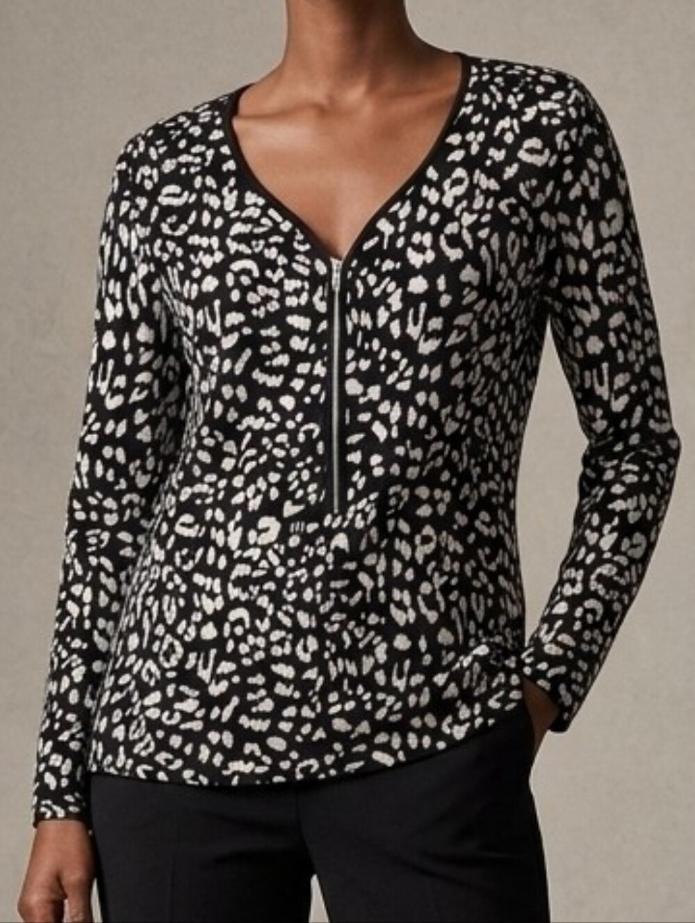 Apt. 9 Blouse BLACK Medium Zip-Front